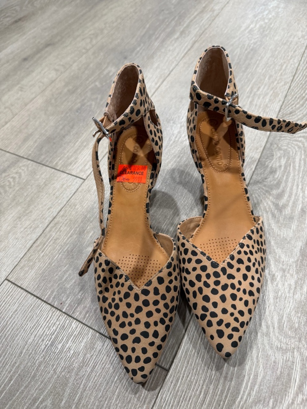 Corso como leopard Print Pointed Toe Ankle Strap Heels - Beige/Black